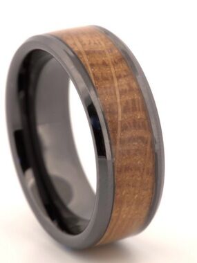 Black Tungsten with Whiskey Barrel inlay Wedding band.